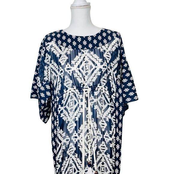 NEW Tory Burch Beatrice Dress Tapestry Geo  Cover Up Caftan Dress Fringe Size 4 - Picture 10 of 16